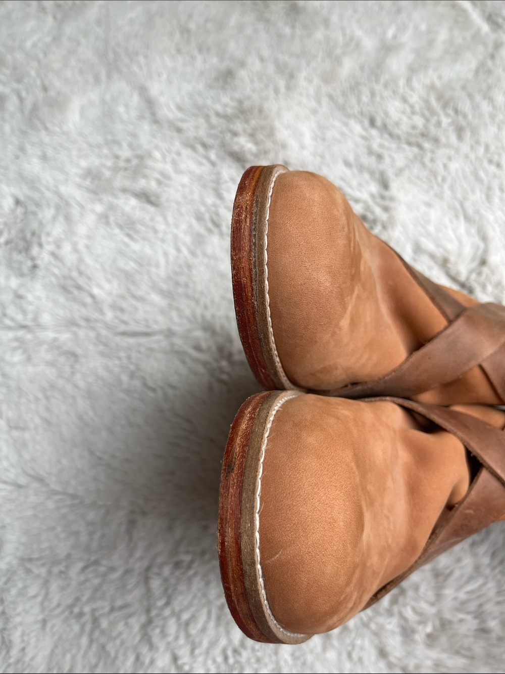 Free People Las Palmas Tan Leather Crisscross Ankle Boots Size 37 - Picture 5 of 9